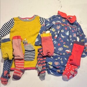 Mini Boden Cat Sweater Dress & Spring Tea Party Cotton Print Dresses with Tights